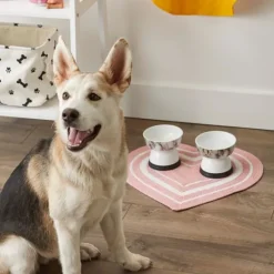 Kirkland's Home Pink Striped Heart Pet Bowl Mat- Kitchen & Floor Mats