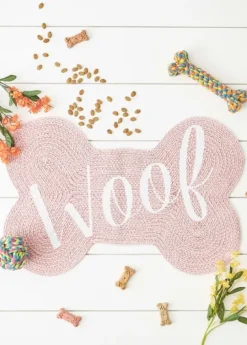 Kirkland's Home Pink Woof Bone Pet Bowl Mat- Kitchen & Floor Mats