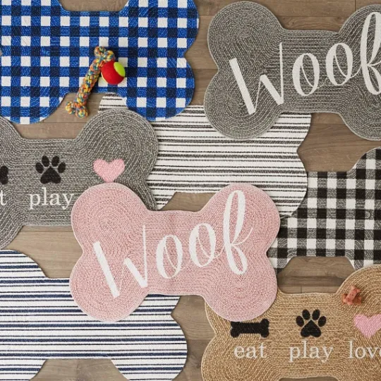 Kirkland's Home Pink Woof Bone Pet Bowl Mat- Kitchen & Floor Mats