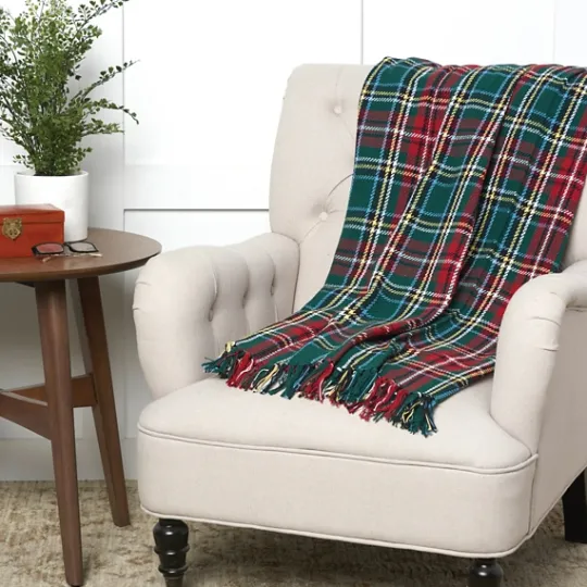 Kirkland's Home Plaid Red Green Black Yellow Throw Blanket- Blankets & Throws