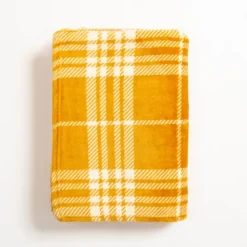 Kirkland's Home Plush Ochre Plaid Throw- Blankets & Throws