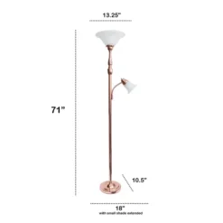 Kirkland's Home Polished Rose Gold And White Reading Arm Torchiere- Floor Lamps