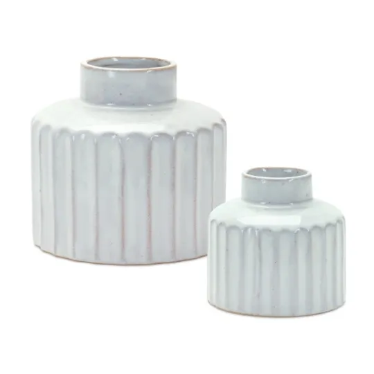 Kirkland's Home Porcelain Ribbed Vases, Set Of 2- Vases