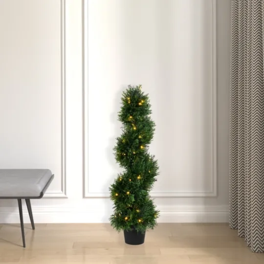 Kirkland's Home Pre-Lit Potted Spiral Pond Cypress Topiary, 3 Ft.- Trees & Topiaries