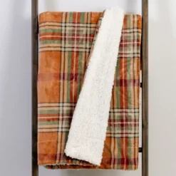 Kirkland's Home Pumpkin Plaid Sherpa Throw- Blankets & Throws