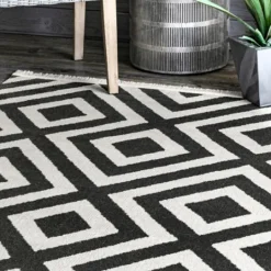 Kirkland's Home Rain Diamond Fringe Indoor/Outdoor Area Rug, 5X8- Outdoor Rugs