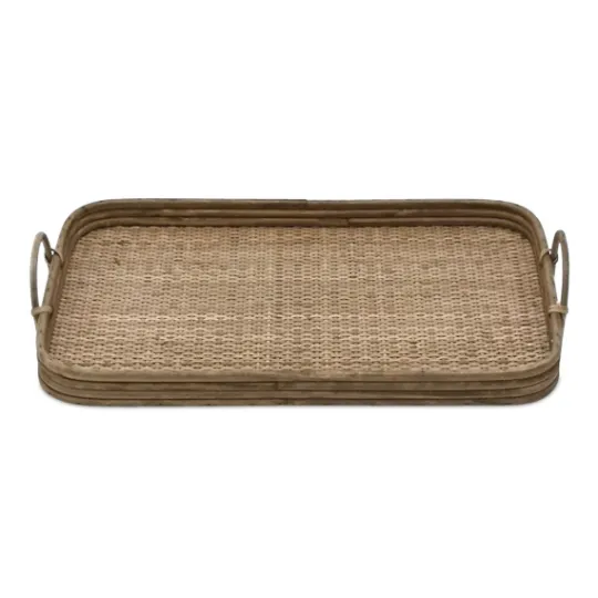 Kirkland's Home Rattan And Wood Decorative Trays, Set Of 2- Decorative Trays