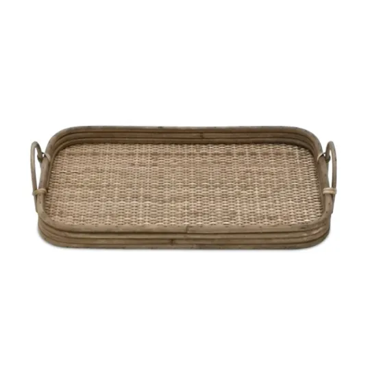 Kirkland's Home Rattan And Wood Decorative Trays, Set Of 2- Decorative Trays