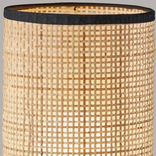 Kirkland's Home Rattan Cylinder Shade Black Base Table Lamp- Table Lamps