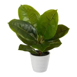 Kirkland's Home Real Touch Rubber Leaf In Ribbed White Planter- Arrangements & Greenery