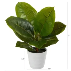 Kirkland's Home Real Touch Rubber Leaf In Ribbed White Planter- Arrangements & Greenery