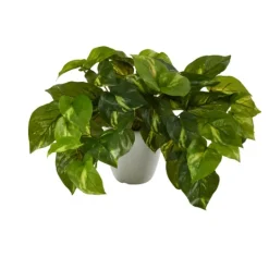 Kirkland's Home Real Touch Variegated Pothos In White Planter- Arrangements & Greenery