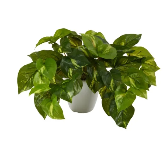 Kirkland's Home Real Touch Variegated Pothos In White Planter- Arrangements & Greenery