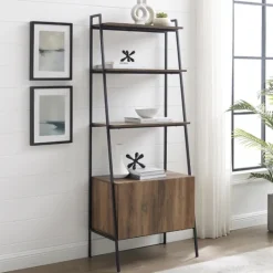 Kirkland's Home Reclaimed Wood Modern Ladder Bookcase With Cabinet- Bookshelves