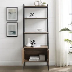Kirkland's Home Reclaimed Wood Modern Ladder Bookcase With Cabinet- Bookshelves