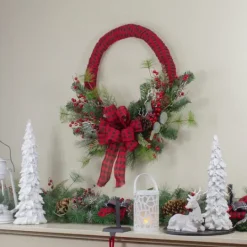 Kirkland's Home Red And Black Buffalo Check Pine And Berry Wreath- Wreaths