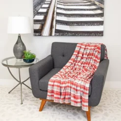 Kirkland's Home Red And Gray Plaid Cotton Throw- Blankets & Throws