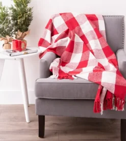 Kirkland's Home Red And White Buffalo Check Throw- Blankets & Throws