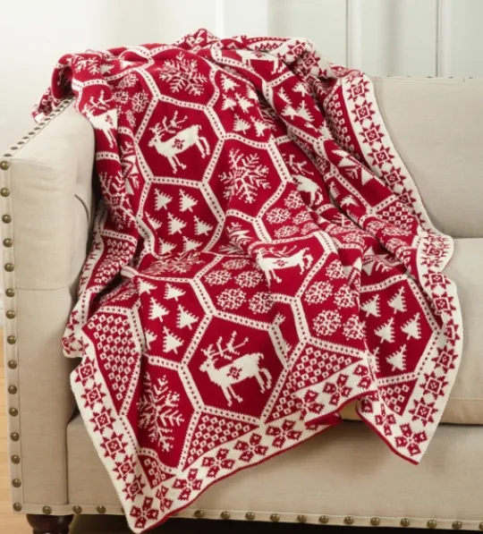 Kirkland's Home Red And White Geometric Christmas Throw Blanket- Blankets & Throws