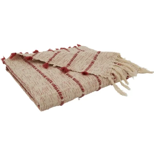 Kirkland's Home Red Beige Stripe Throw Blanket- Blankets & Throws