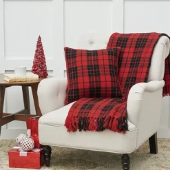 Kirkland's Home Red Black Plaid Throw Christmas Blanket- Blankets & Throws