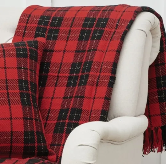 Kirkland's Home Red Black Plaid Throw Christmas Blanket- Blankets & Throws