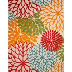 Kirkland's Home Red Bright Floral Burst Outdoor Area Rug, 7X10- Outdoor Rugs