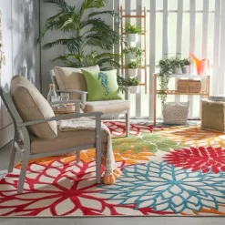 Kirkland's Home Red Bright Floral Burst Outdoor Area Rug, 7X10- Outdoor Rugs