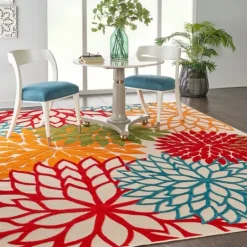Kirkland's Home Red Bright Floral Burst Outdoor Area Rug, 7X10- Outdoor Rugs