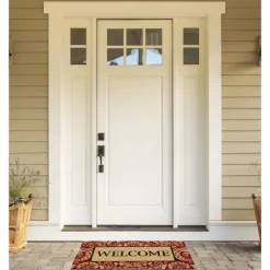 Kirkland's Home Red Damask Welcome Coir Doormat- Doormats
