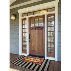 Kirkland's Home Red Damask Welcome Coir Doormat- Doormats
