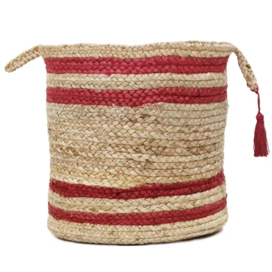 Kirkland's Home Red Double Stripe Jute Basket With Handles, 17 In.- Baskets & Boxes