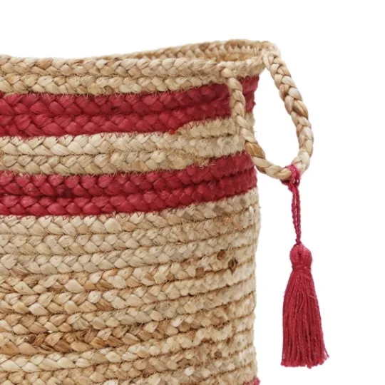 Kirkland's Home Red Double Stripe Jute Basket With Handles, 19 In.- Baskets & Boxes