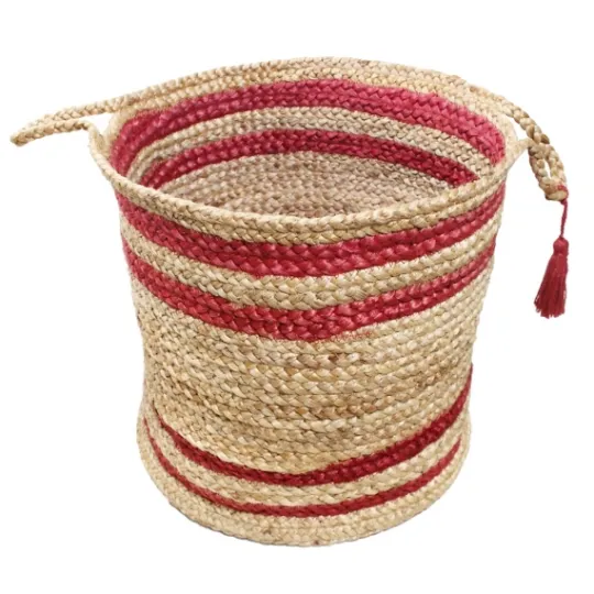 Kirkland's Home Red Double Stripe Jute Basket With Handles, 19 In.- Baskets & Boxes