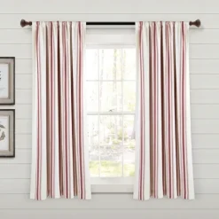 Kirkland's Home Red Farmhouse Stripe Curtain Panels, Set Of 2- Curtains & Drapes