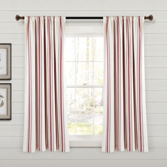 Kirkland's Home Red Farmhouse Stripe Curtain Panels, Set Of 2- Curtains & Drapes