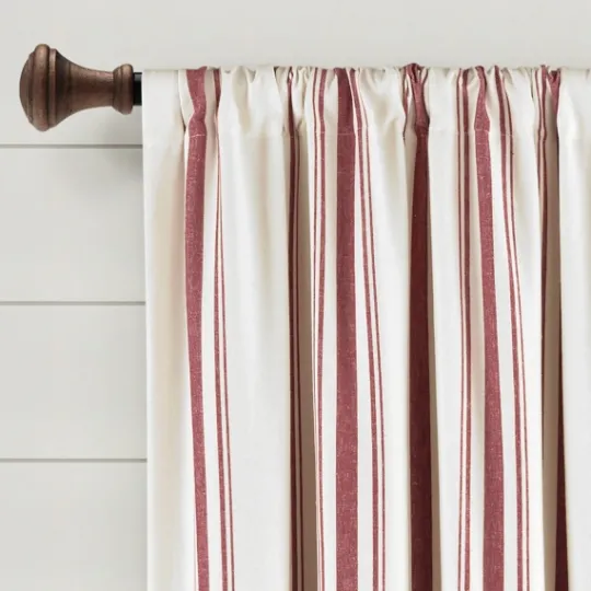 Kirkland's Home Red Farmhouse Stripe Curtain Panels, Set Of 2- Curtains & Drapes