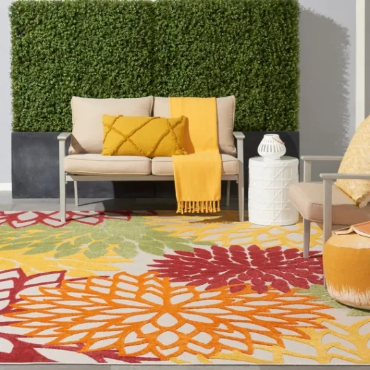 Kirkland's Home Red Floral Burst Outdoor Area Rug, 7X10- Outdoor Rugs