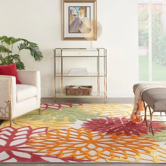 Kirkland's Home Red Floral Burst Outdoor Area Rug, 7X10- Outdoor Rugs