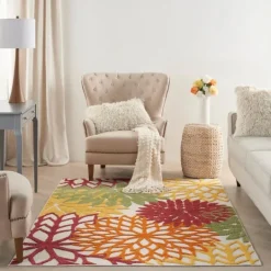 Kirkland's Home Red Floral Burst Outdoor Area Rug, 5X7- Outdoor Rugs