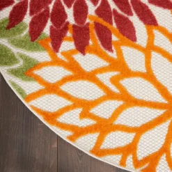 Kirkland's Home Red Floral Burst Outdoor Round Area Rug, 5 Ft.- Outdoor Rugs