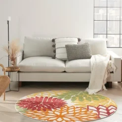 Kirkland's Home Red Floral Burst Outdoor Round Area Rug, 5 Ft.- Outdoor Rugs
