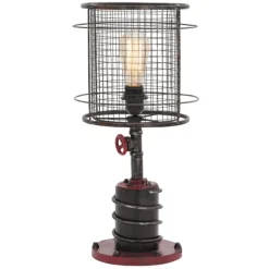 Kirkland's Home Red Iron Cage Shade Edison Table Lamp- Table Lamps