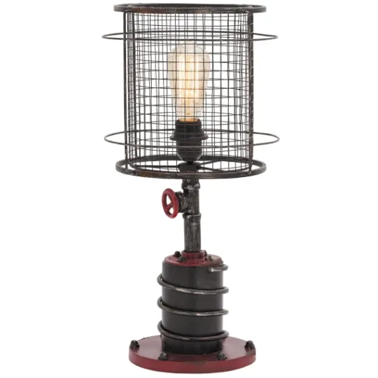 Kirkland's Home Red Iron Cage Shade Edison Table Lamp- Table Lamps