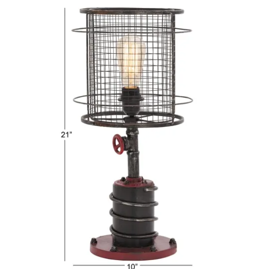 Kirkland's Home Red Iron Cage Shade Edison Table Lamp- Table Lamps