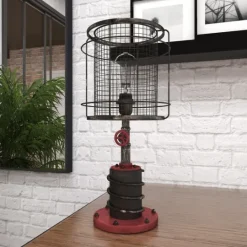 Kirkland's Home Red Iron Cage Shade Edison Table Lamp- Table Lamps