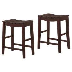 Kirkland's Home Red Mahogany Saddle Seat Counter Stools, Set Of 2- Bar Stools & Counter Height Stools
