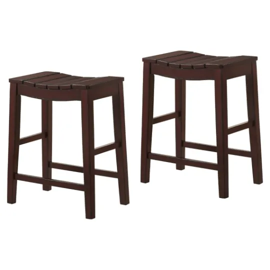 Kirkland's Home Red Mahogany Saddle Seat Counter Stools, Set Of 2- Bar Stools & Counter Height Stools