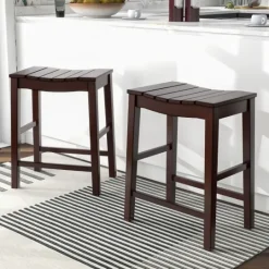 Kirkland's Home Red Mahogany Saddle Seat Counter Stools, Set Of 2- Bar Stools & Counter Height Stools
