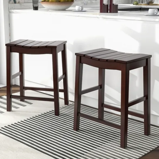 Kirkland's Home Red Mahogany Saddle Seat Counter Stools, Set Of 2- Bar Stools & Counter Height Stools